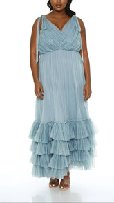 Plus Size Tiered Tie-Strap Maxi Dress