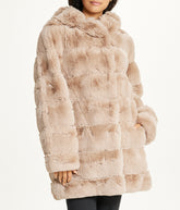 Long Faux Fur With Hood Hazelnut
