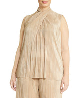 Plus Size Charmeuse Twist Neck Sleeveless Top