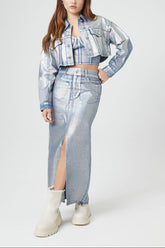 Iridescent Denim A-Line Maxi Skirt