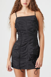 Ruched Toggle Drawstring Mini Dress