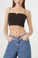 Notched Rib-Knit Cropped Cami