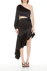 Asymmetrical One-Shoulder Midi Dress