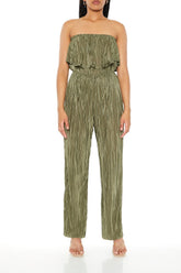 Strapless Plisse Flounce Jumpsuit