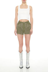 Rhinestone Fringe Denim Shorts