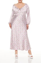 Plus Size Satin Floral Maxi Dress