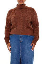 Plus Size Cable Knit Turtleneck Sweater