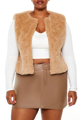 Plus Size Faux Shearling Cropped Vest