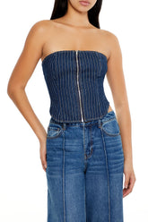 Striped Denim Tube Crop Top