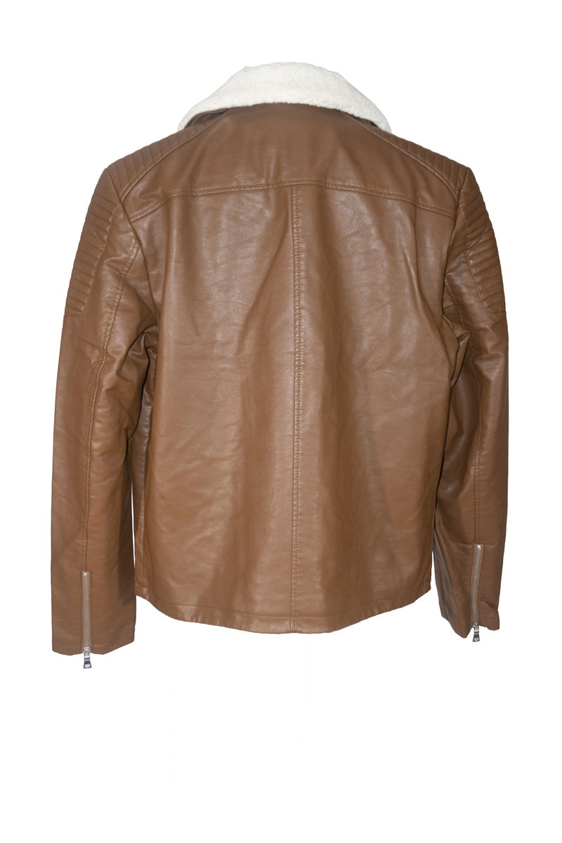  Forever 21 Faux Leather Biker Jacket - brown-white-swatch - Bonton
