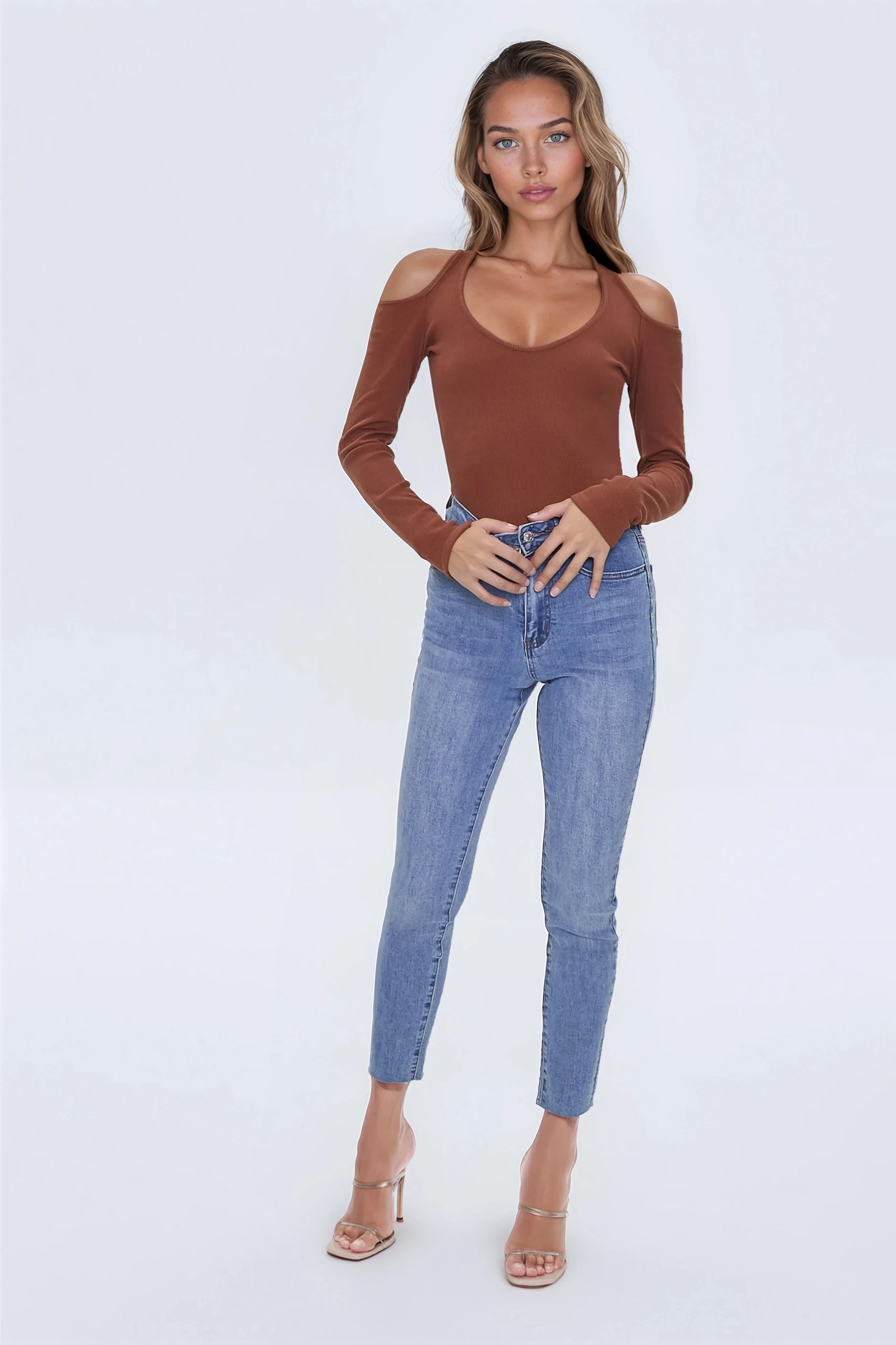  Forever 21 Ribbed Open-Shoulder Top - cream - Bonton