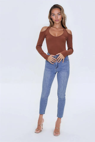 Ribbed Open-Shoulder Top