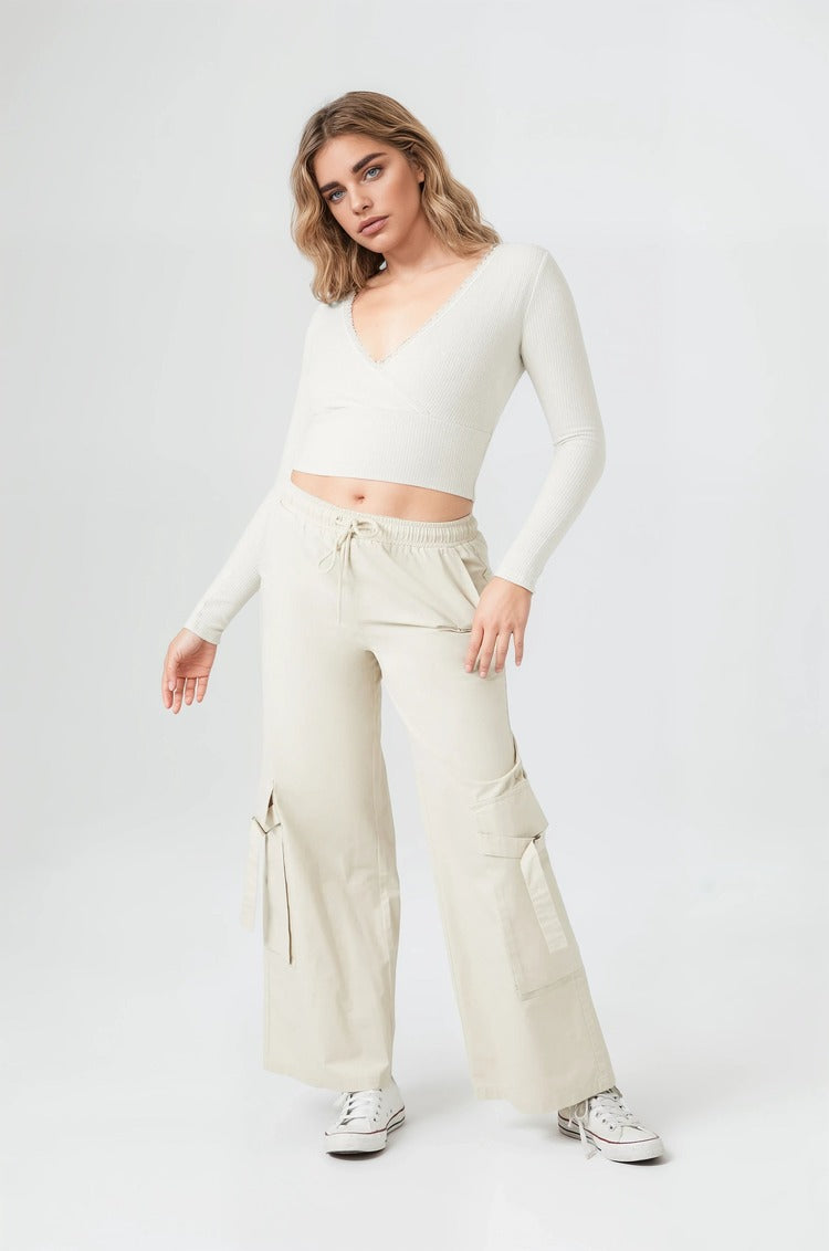  Forever 21 Twill High-Rise Utility Pants - tan - Bonton