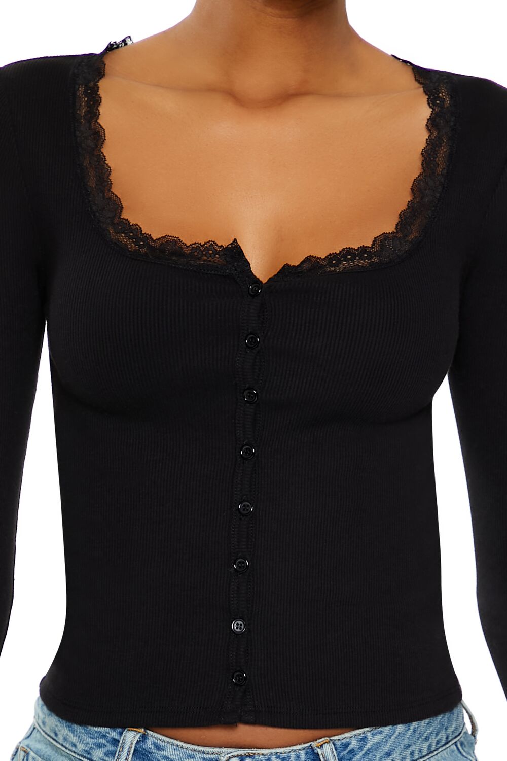 Forever 21 Ribbed Lace-Trim Top - white - Bonton