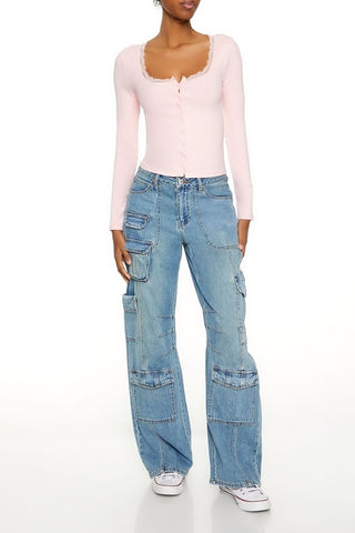 Ribbed Lace-Trim Top