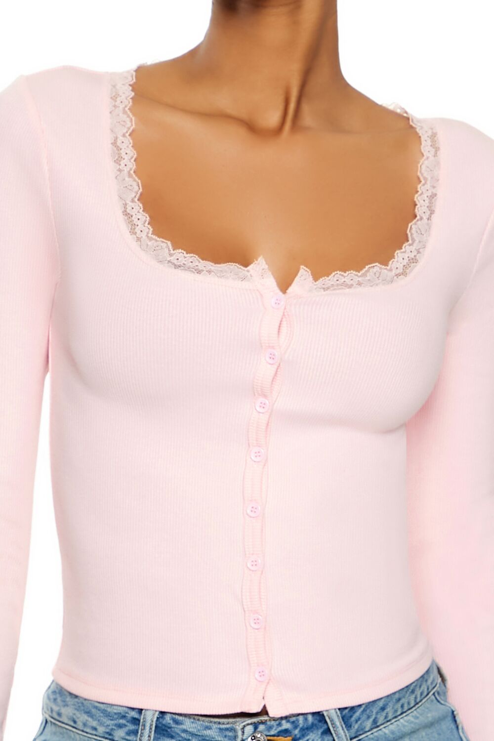  Forever 21 Ribbed Lace-Trim Top - white - Bonton