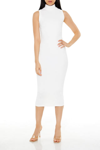 Ribbed Knit Mock Neck Midi Dress