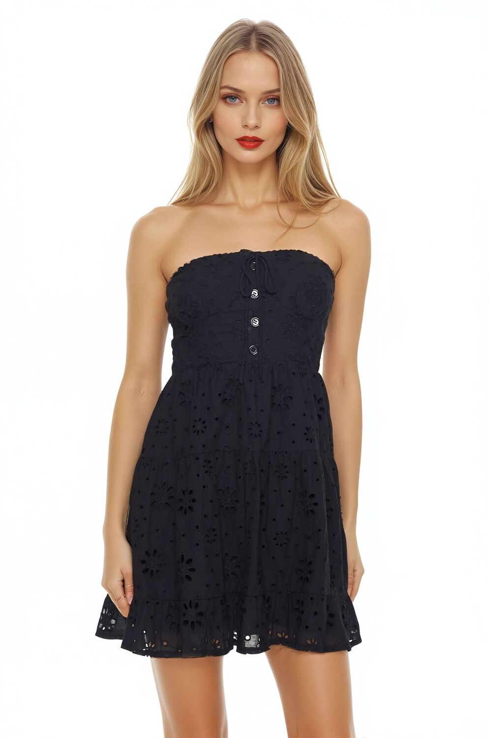  Forever 21 Strapless Eyelet Bustier Mini Dress - white - Bonton