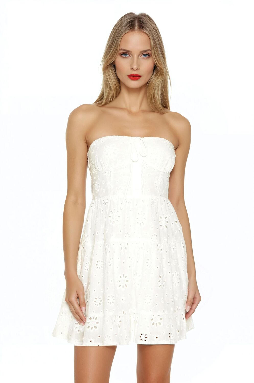  Forever 21 Strapless Eyelet Bustier Mini Dress - white - Bonton