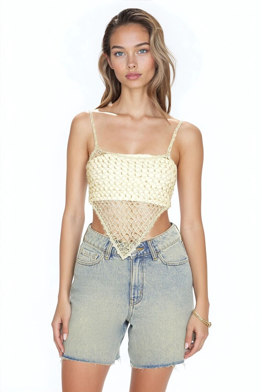 Forever 21 Sequin Sweater-Knit V-Hem Cami - cream - Bonton