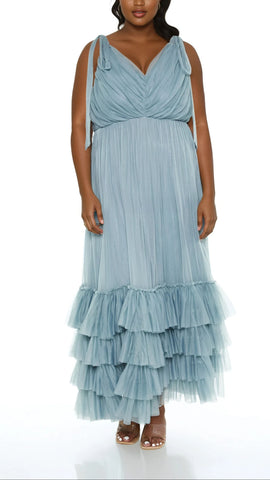 Plus Size Tiered Tie-Strap Maxi Dress
