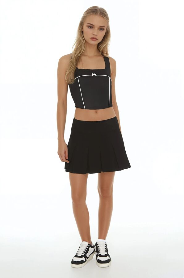  Forever 21 Bow Poplin Crop Top - black - Bonton