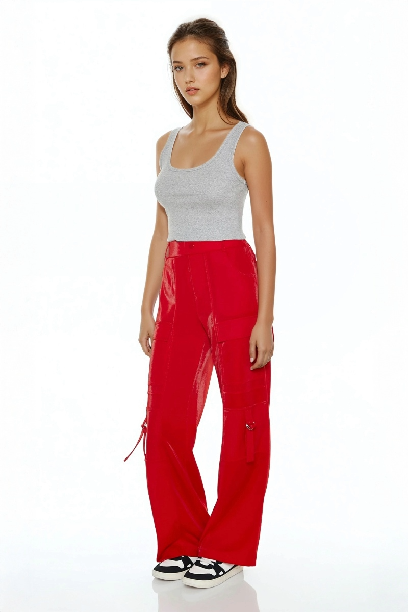  Forever 21 Wide-Leg Utility Cargo Pants - high-risk-red - Bonton