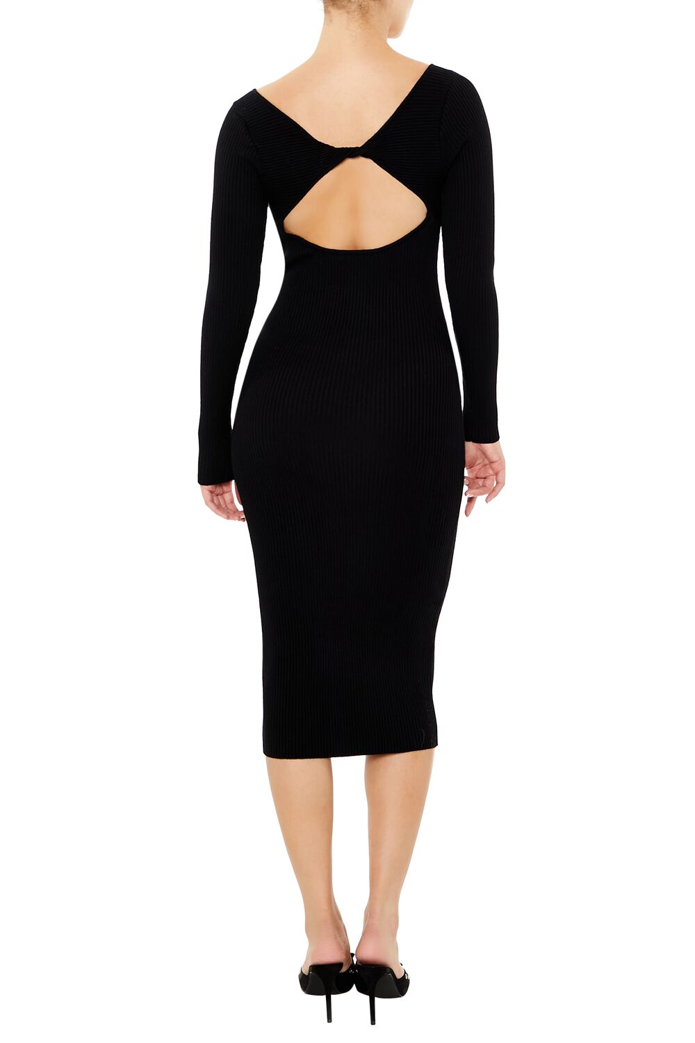  Forever 21 Twist-Back Midi Sweater Dress - black-swatch - Bonton