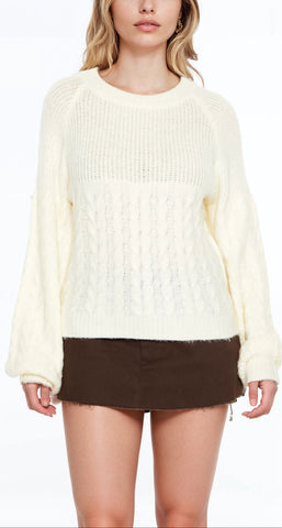 Peasant-Sleeve Cable Knit Sweater