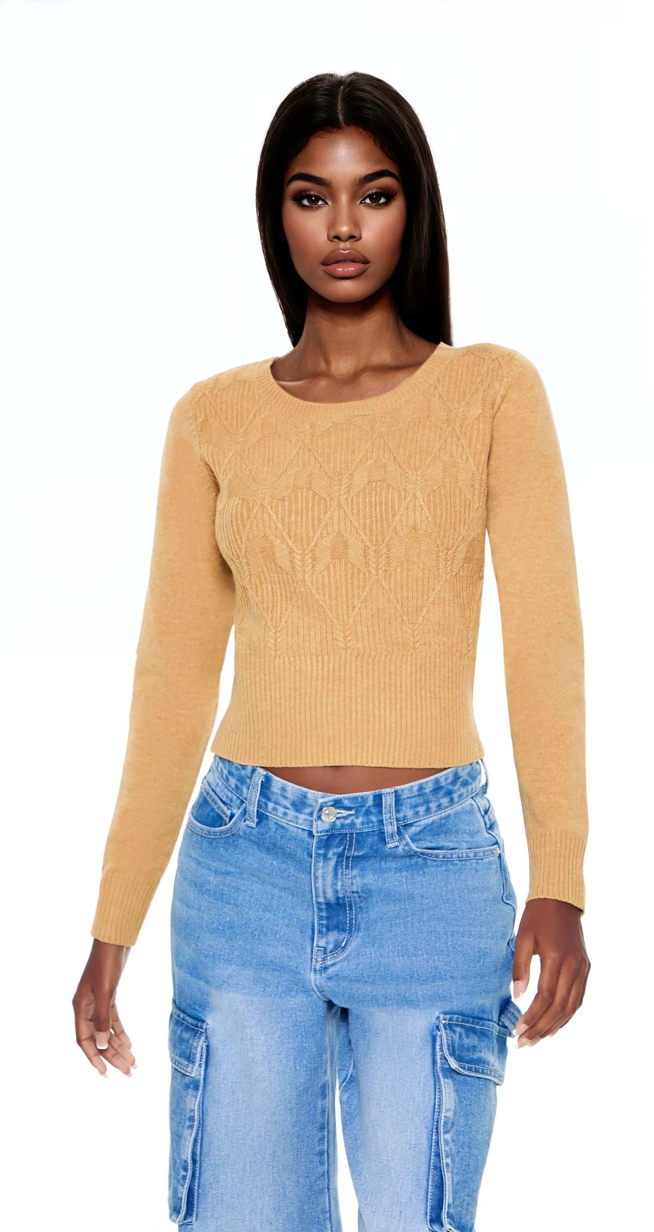  Forever 21 Cropped Lattice Sweater - white - Bonton