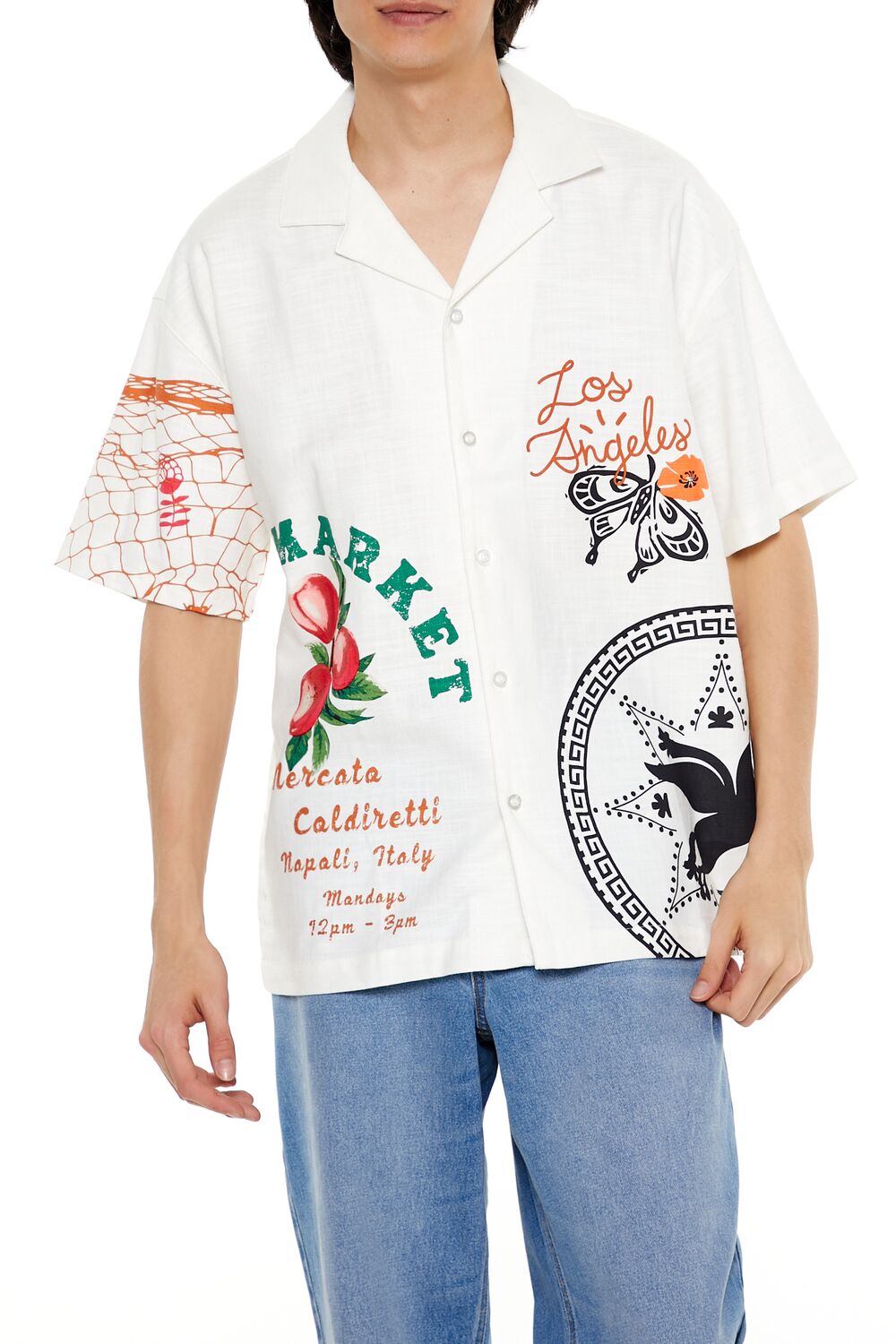 Forever 21 Market Motif Graphic Shirt - cream multi - Bonton