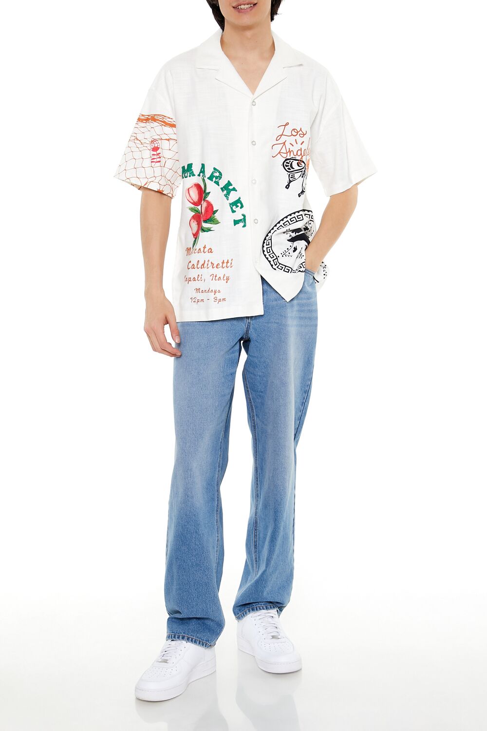  Forever 21 Market Motif Graphic Shirt - cream multi - Bonton