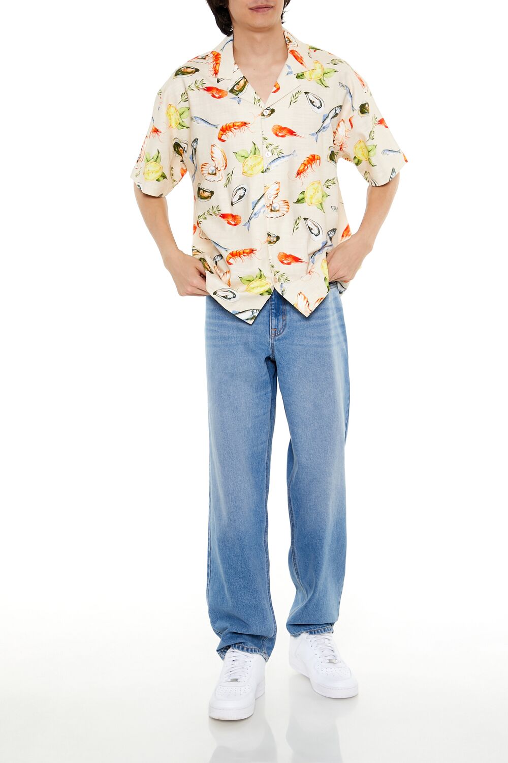  Forever 21 Fish Print Shirt - cream multi - Bonton