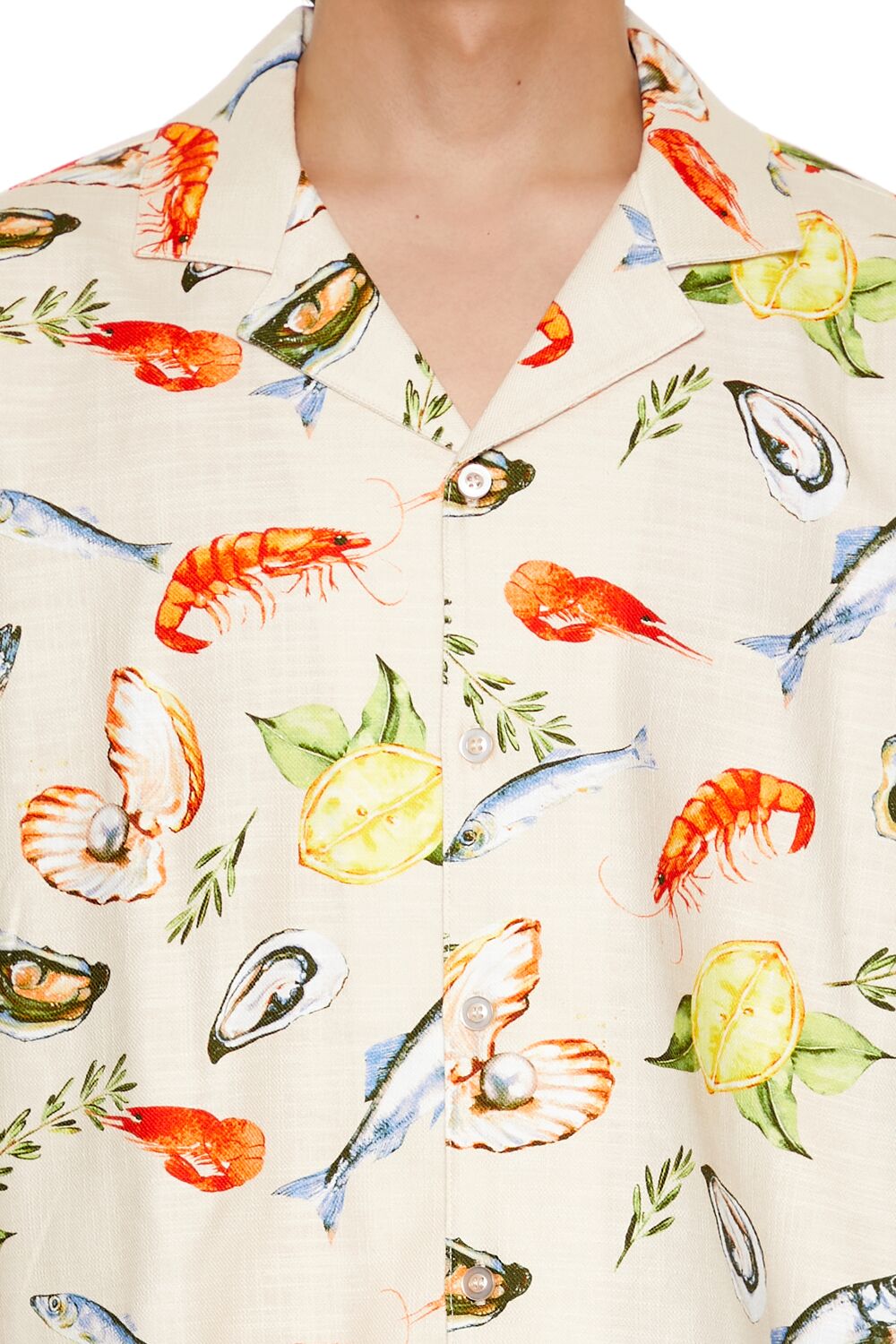 Forever 21 Fish Print Shirt - cream multi - Bonton