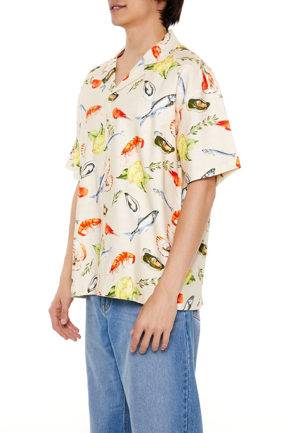  Forever 21 Fish Print Shirt - cream multi - Bonton