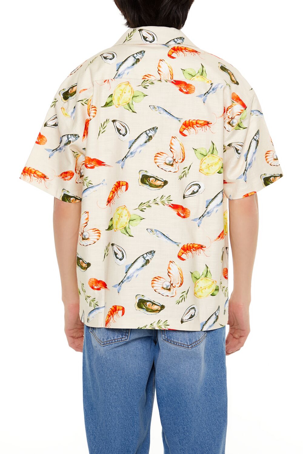  Forever 21 Fish Print Shirt - cream multi - Bonton