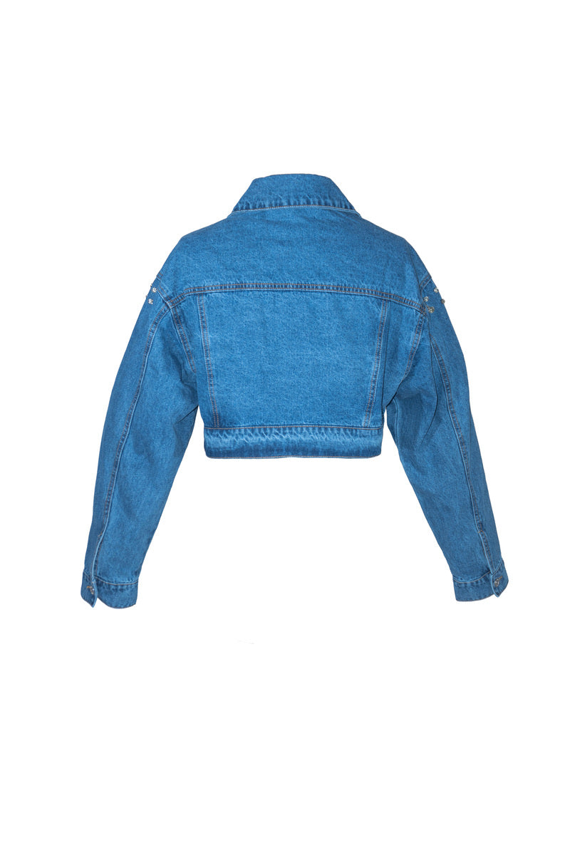  Forever 21 Cropped Rhinestone Denim Jacket - medium-denim - Bonton