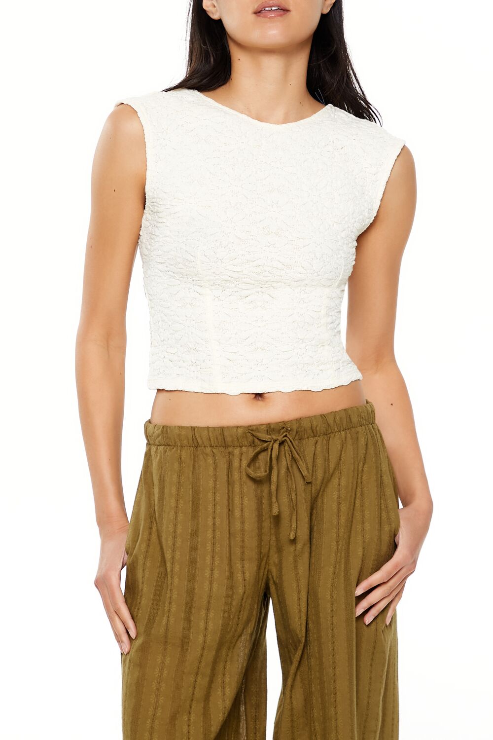  Forever 21 Floral Tie-Back Crop Top - pale green - Bonton