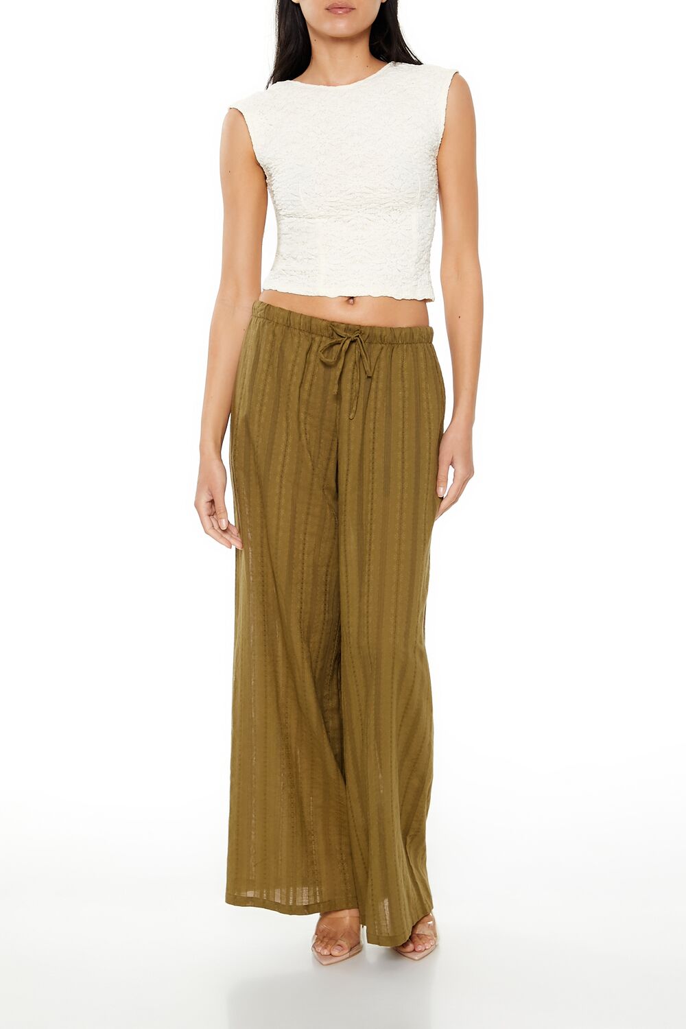  Forever 21 Floral Tie-Back Crop Top - pale green - Bonton