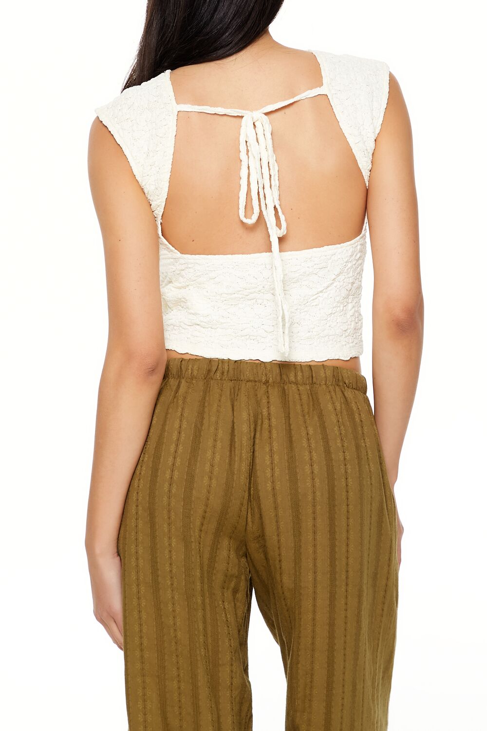  Forever 21 Floral Tie-Back Crop Top - pale green - Bonton