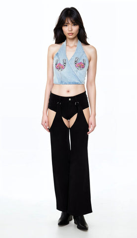 Denim Horseshoe Crop Top