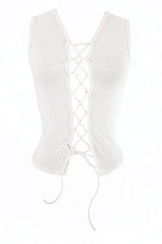 Sleeveless Lace-Up V-Neck Top