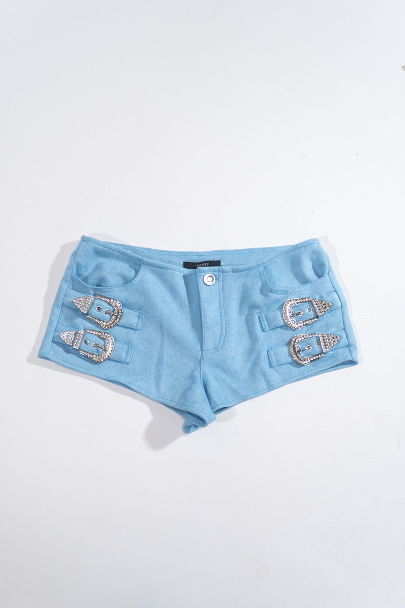  Forever 21 Rhinestone Buckle Low-Rise Shorts - blue - Bonton