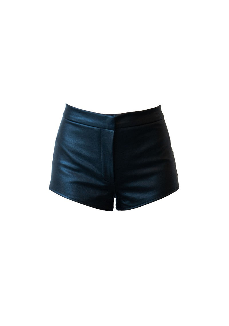  Forever 21 Rhinestone-Fringe Faux Leather Shorts - black - Bonton