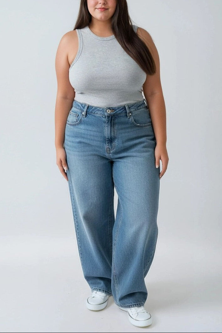  Forever 21 Plus Size Wide-Leg Denim Jeans - medium-denim - Bonton