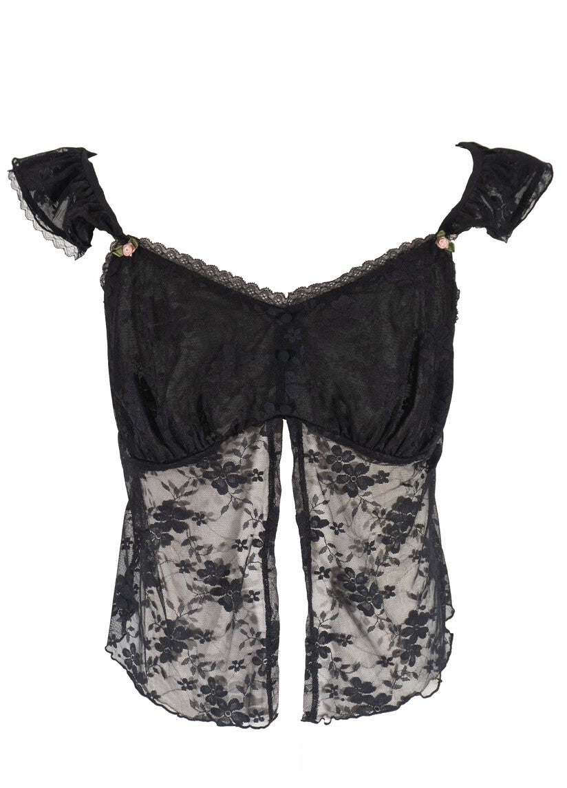  Forever 21 Plus Size Sheer Cap-Sleeve Lace-Trim Top - black - Bonton