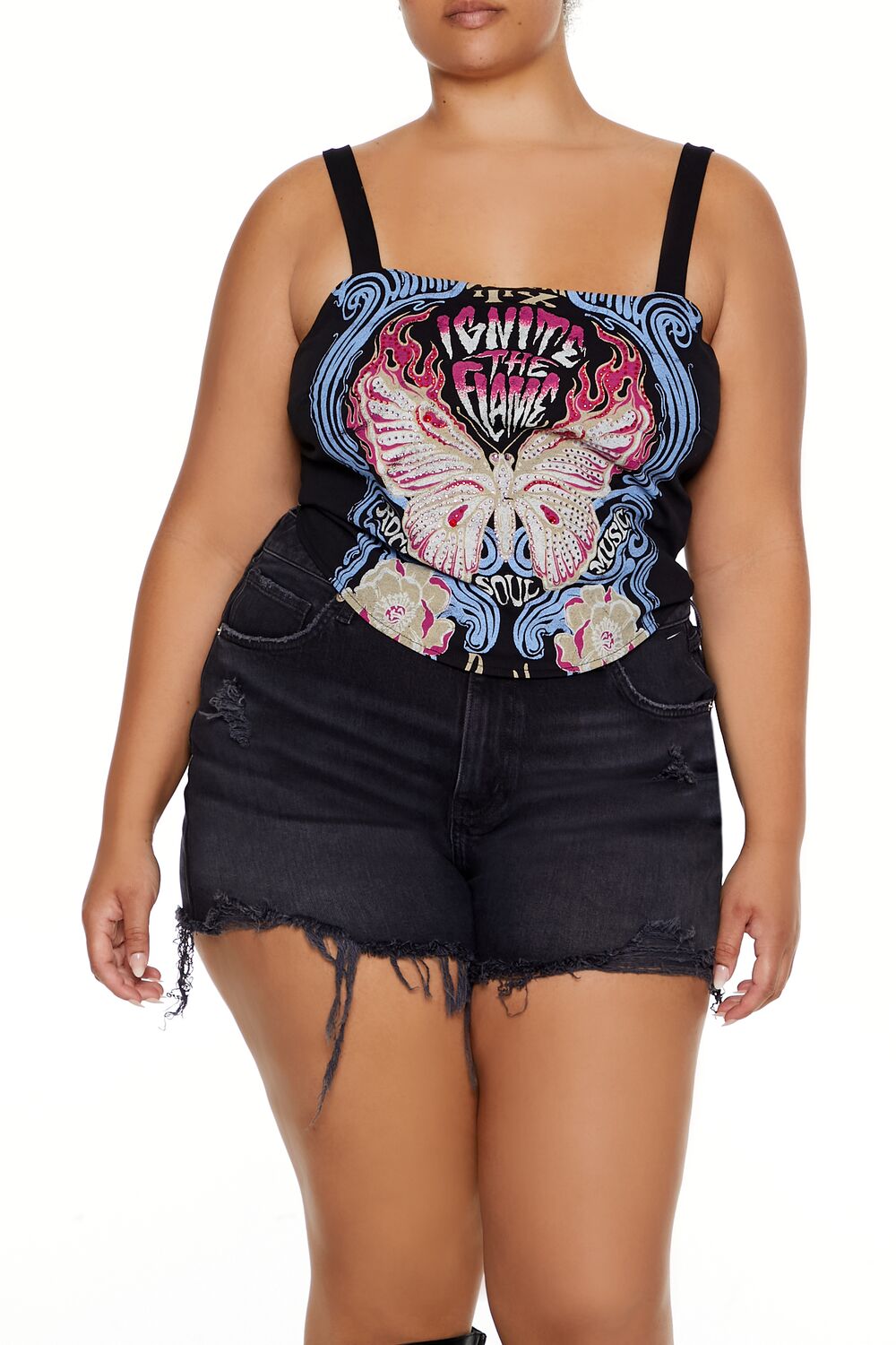  Forever 21 Plus Size Ignite the Flame Crop Top - black multi - Bonton