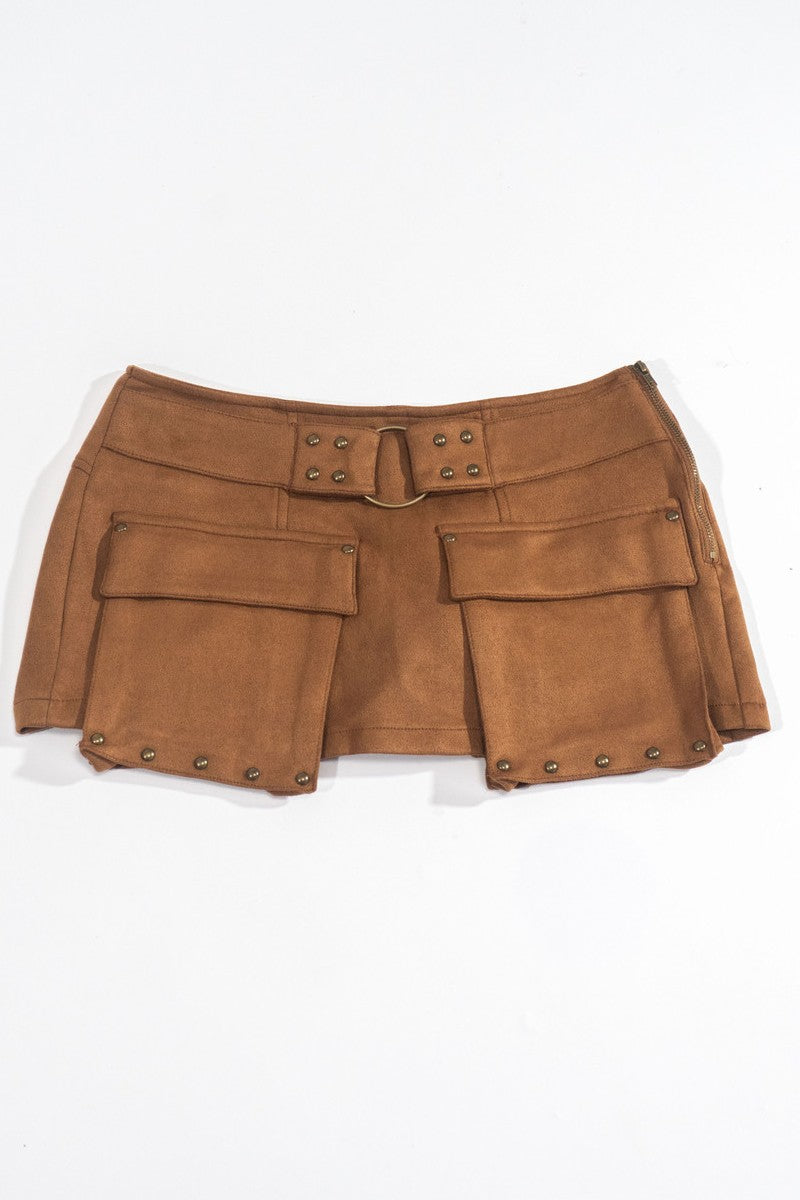  Forever 21 Faux Suede Studded Skort - brown - Bonton