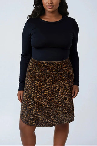 Plus Size Leopard Print Midi Skirt