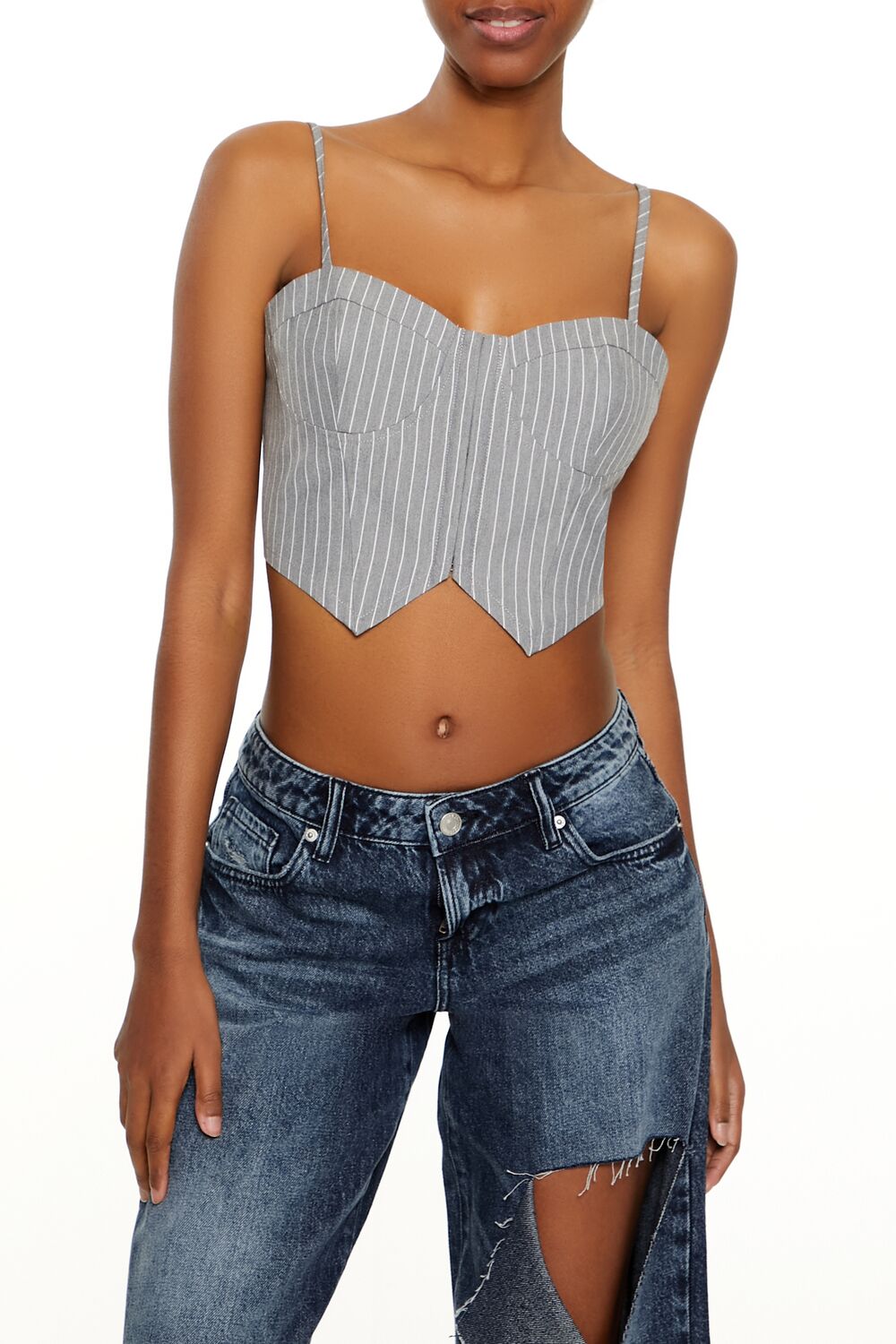  Forever 21 Pinstriped Cropped Cami - grey white - Bonton